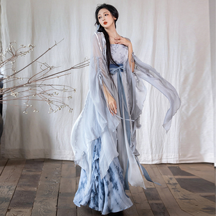 拟梦国风鲸落日常汉服不规则外衫 素夏 扎染下裙不规则破裙仙气汉元