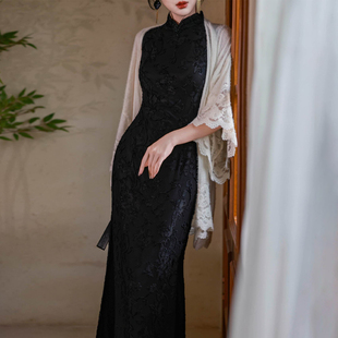 拟梦【暗香】原创丝绒钉珠无袖曳地旗袍新中式小西服贵气民国风