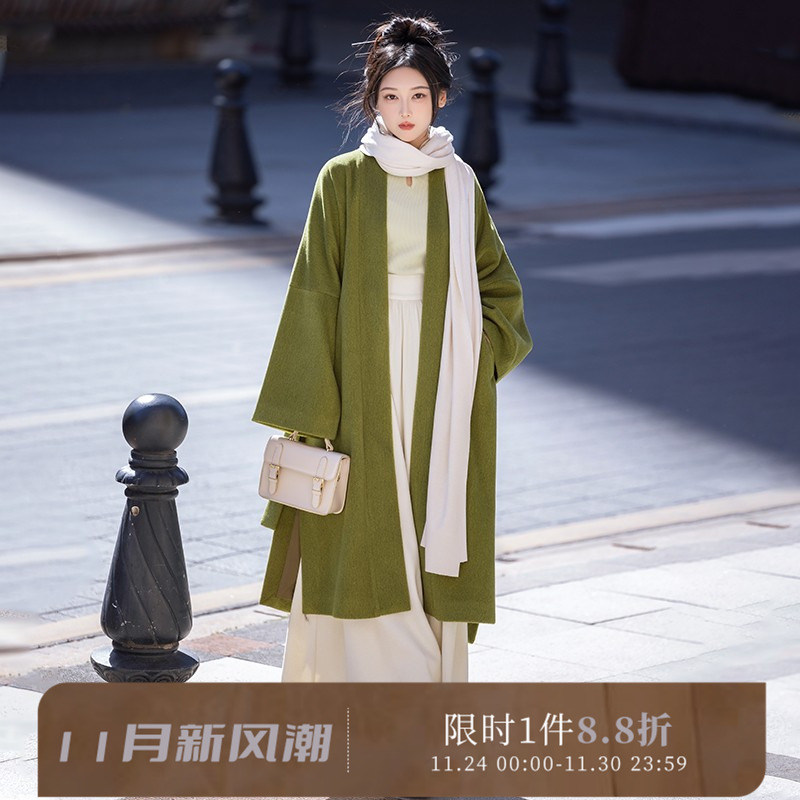 拟梦秋冬苔藓绿日常通勤汉服