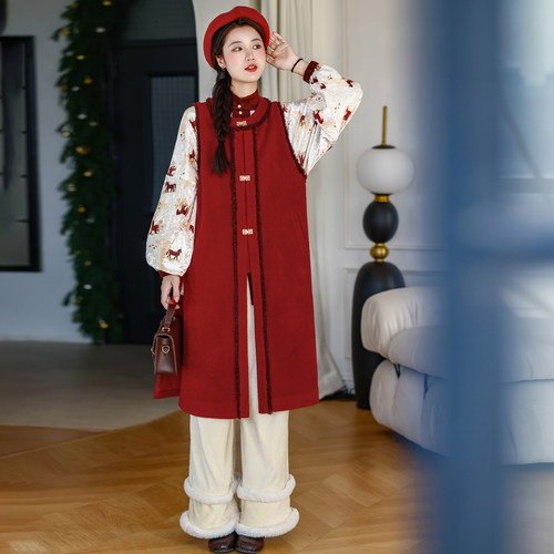 拟梦【马到福来】原创汉元素国风新年套装改良明制汉服长比甲日常