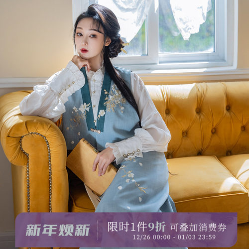 拟梦通勤常日常汉服刺绣马甲旋裙