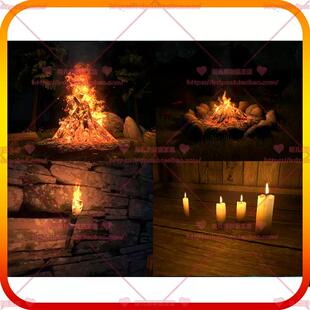 Unity3D火焰燃烧火把效果篝火烛火盆烟雾火苗特效U3D场景模型2.3