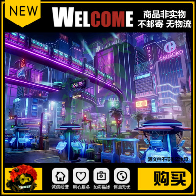UE5.1风格化赛博朋克夜景未来城市Cyber Night City Asset Pack