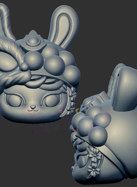 小兔子醒狮兔头三维立体图3d打印stl文件圆雕图雕刻机3d模型2361
