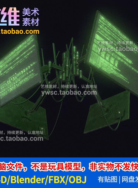 C4D科技显示器赛博朋克科幻屏幕3D模型文件Blender/fbx/obj-A55