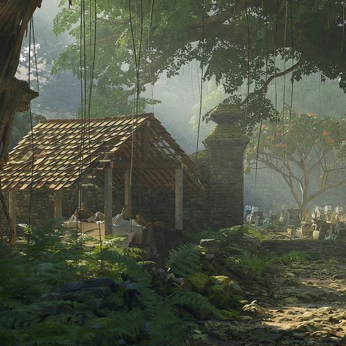 UE5.2写实东南亚森林榕树墓地建筑遗迹Graveyard Pack