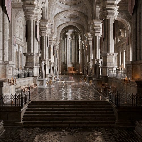 blender城堡大厅大殿教堂欧洲复古古典宫殿豪华装饰场景模型3079