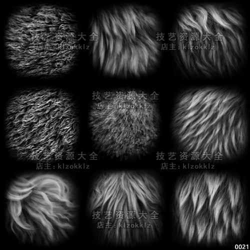 zbrush毛发alpha笔刷素材绒毛野兽毛皮动物皮毛zb雕刻笔刷psd/sp