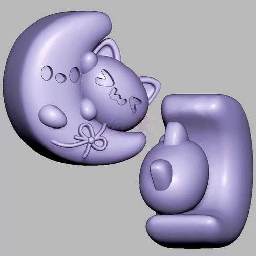 躲猫猫月亮小猫萌宠猫三维立体图圆雕图STL文件雕刻机3D模型3600
