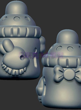 小兔子奶瓶蝴蝶结三维立体图圆雕图stl文件雕刻机3d模型428