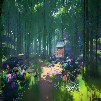 UE4虚幻UE5卡通风格化花草植物竹林蜡烛石墙房屋岩石头3D场景模型