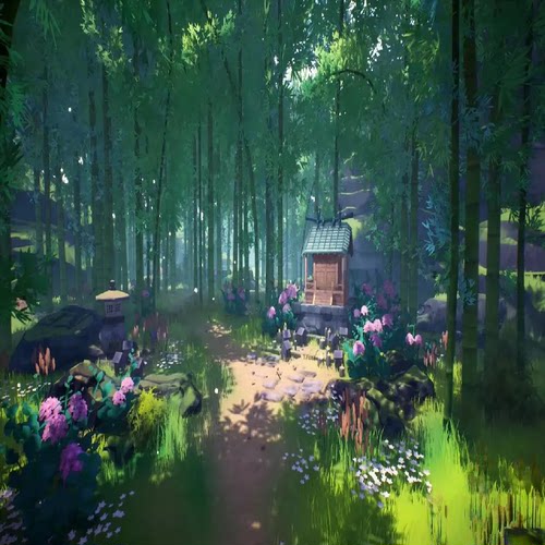 UE4虚幻UE5卡通风格化花草植物竹林蜡烛石墙房屋岩石头3D场景模型