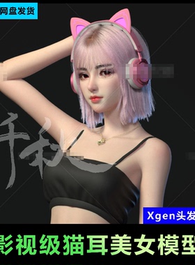 88-maya写实美型/猫耳美女/虚拟人少女人物角色3D模型xgen
