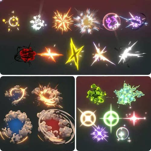 unity卡通魔法特效爆炸闪光灰尘技能攻击2d光效u3d素材包urp/hdrp