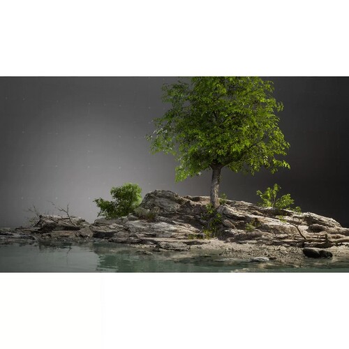 UE5.3写实河边岸边岩层石头地面小树Realistic RiverRock