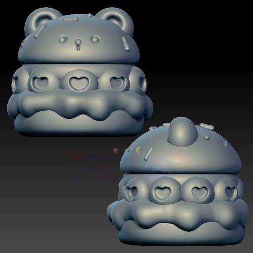 卡通汉堡包熊三维立体图3d打印stl文件圆雕图雕刻机3d模型1693