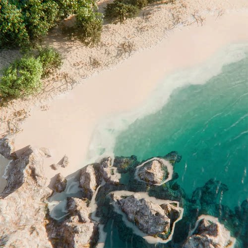 blender沙滩海滩礁石海边植物海水海洋场景海浪模型建模渲染2955