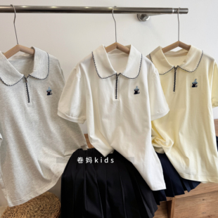 卷妈童品26夏季女青少年套装Polo衫学院风t短袖T恤百褶裙裤两件套