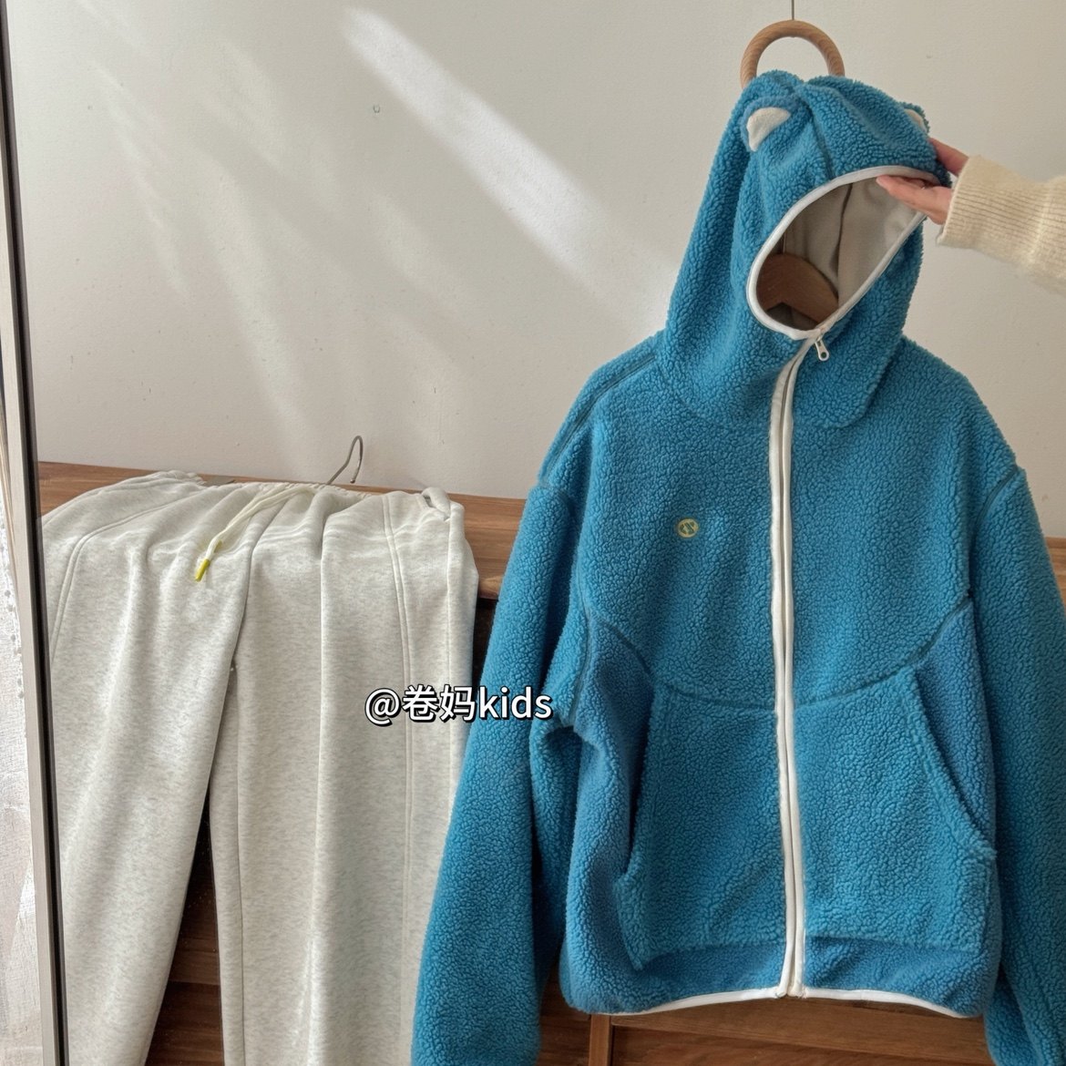 卷妈童品26冬季中大童双层摇粒绒外套连帽拉链衫保暖上衣毛毛衣服