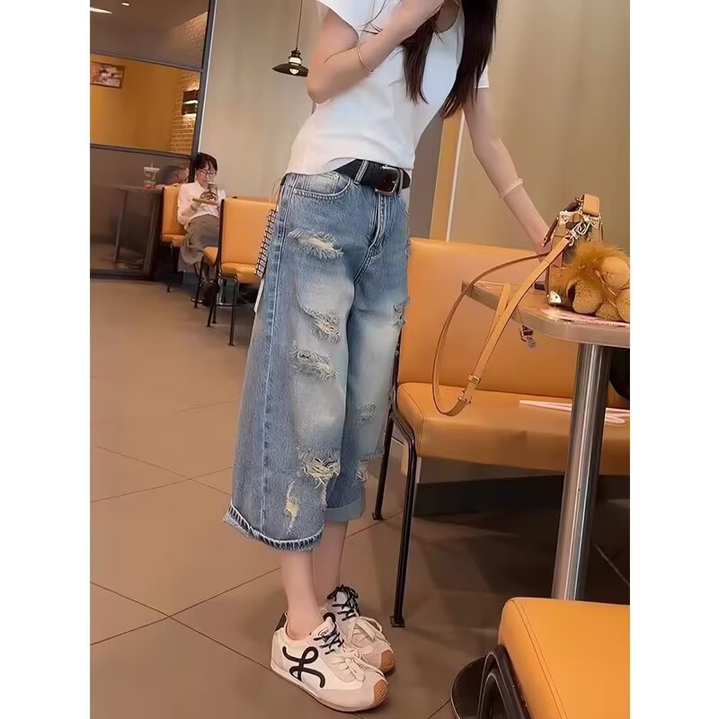 夏季薄款7分牛仔短裤女潮牌宽松牛仔裤