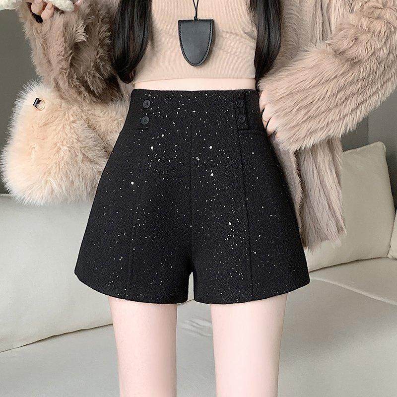 亮片毛呢短裤女秋冬2024新款小个子高腰显瘦阔腿裤外穿休闲靴裤,女装/女士精品,休闲裤,淘宝优惠券,粉丝福利购,淘宝优惠卷