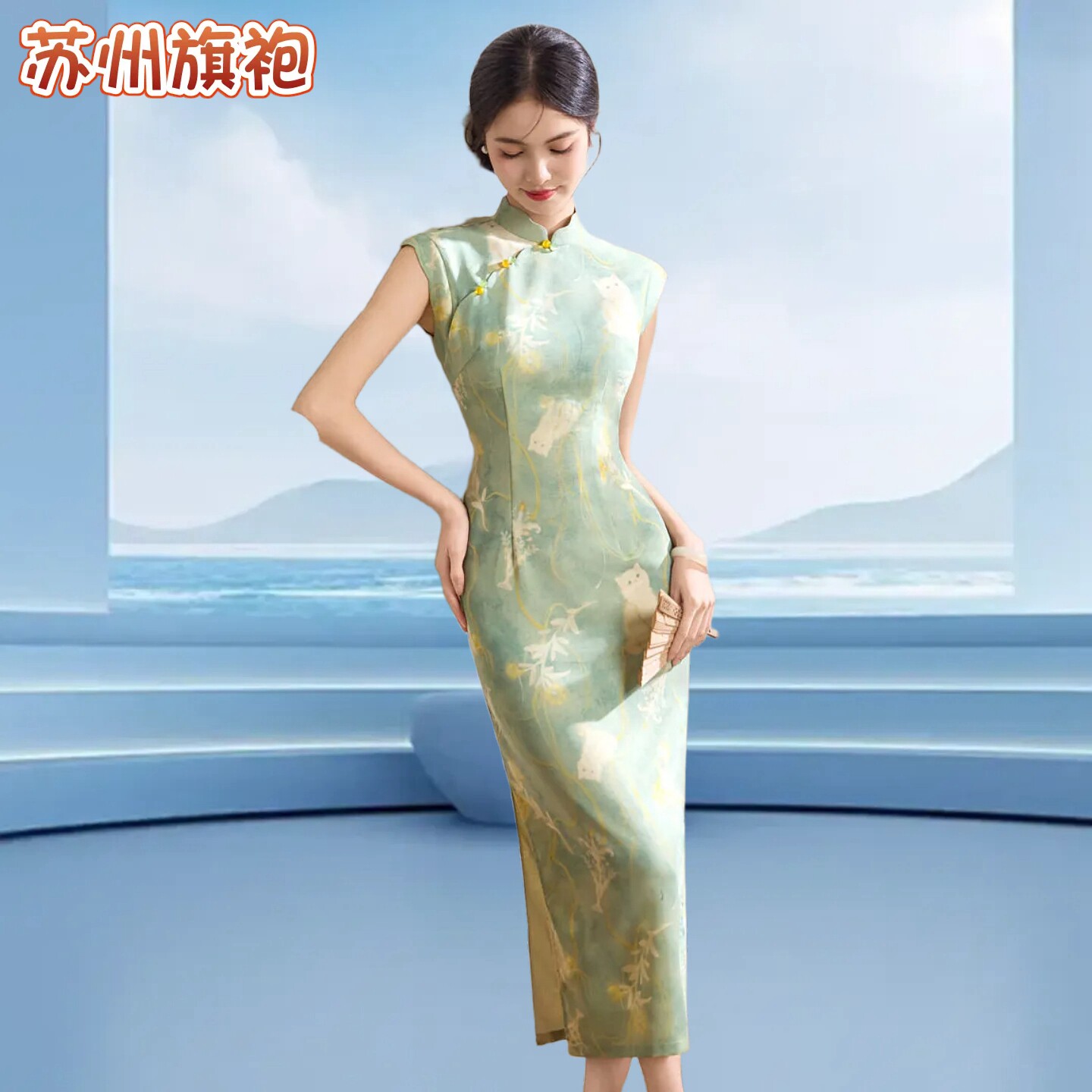 天丝麻印花文艺日常上班苏州旗袍