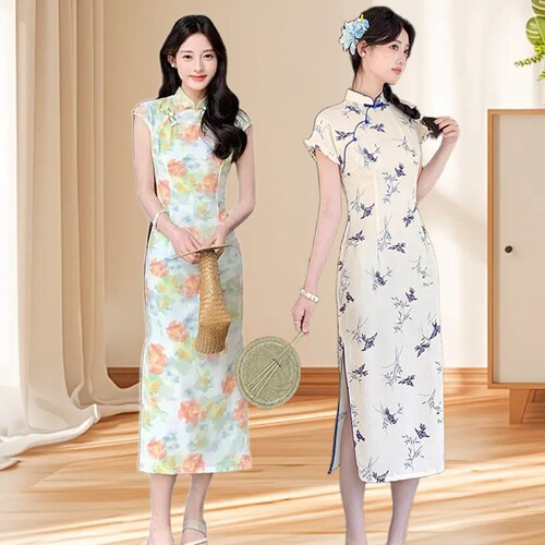 苏州竹节麻个性时尚少女旗袍修身