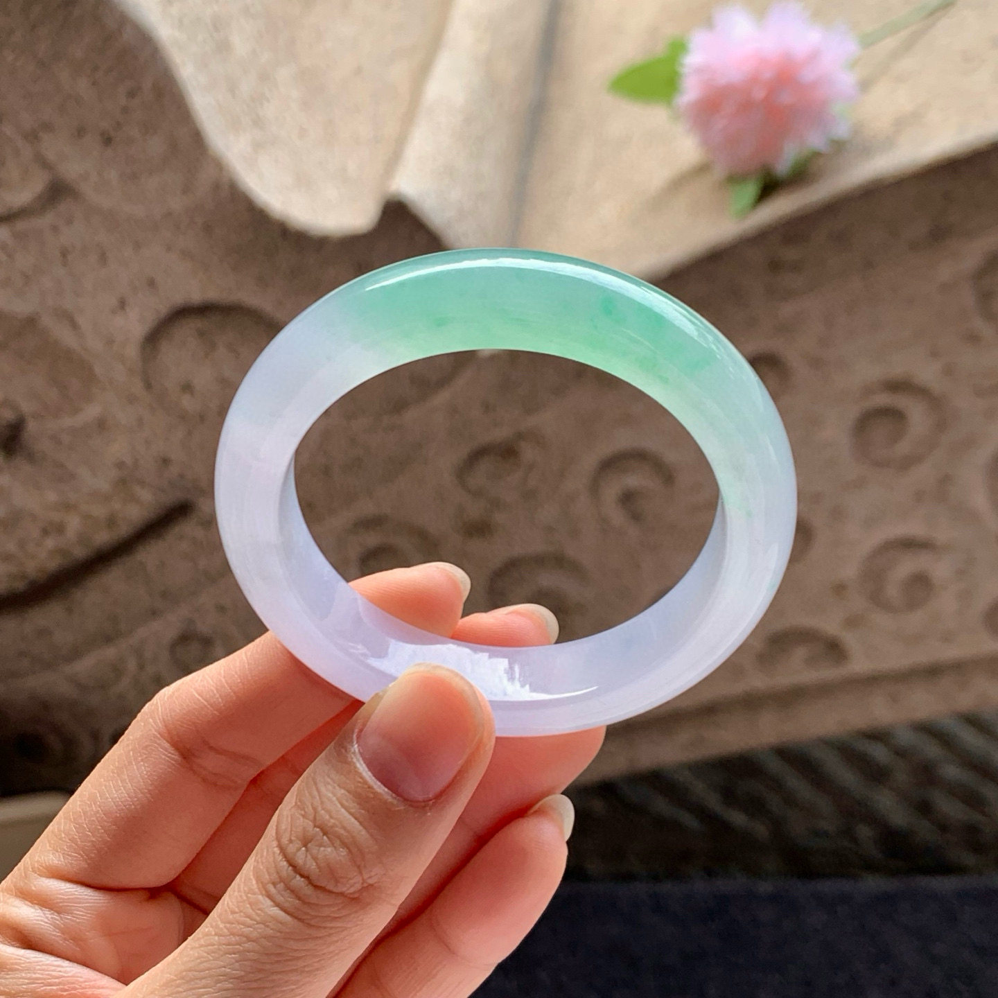 双陈姐妹珠宝53.2正圈缅甸天然A货春彩冰绿翡翠手镯女款玉镯