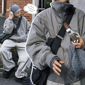 STILLYOU复古街头帅气针织高领防风飞行夹克棉服短款 宽松绗棉外套