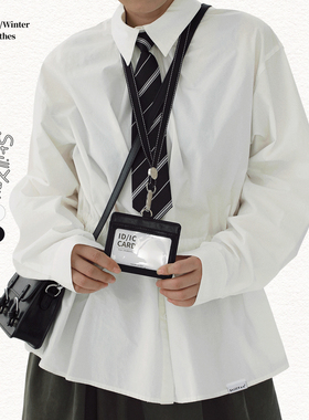 STILLYOU原创简约个性黑白色长袖衬衫宽松抽绳腰带收褶造型感衬衣