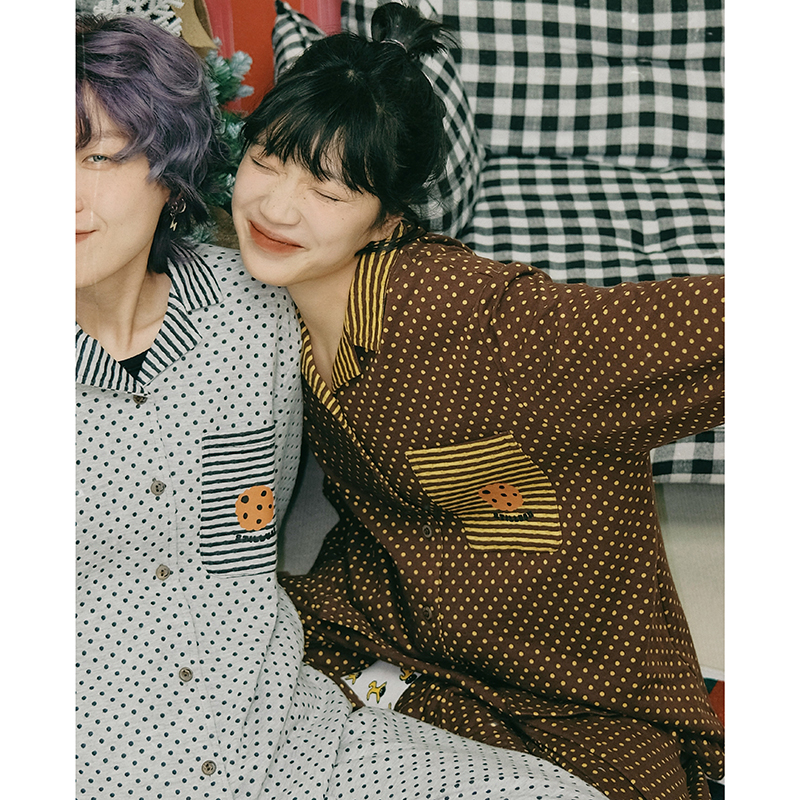 STILLYOU复古小波点撞色睡衣套装