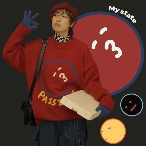 原创插画圆领日系风毛衣过年新衣