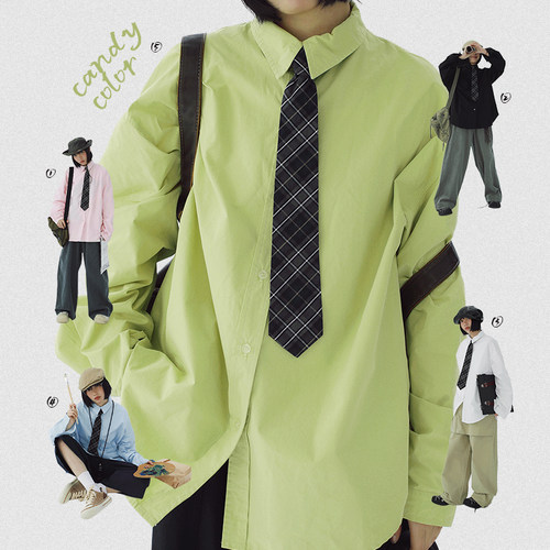 STILLYOU少年感格纹领带长袖衬衫