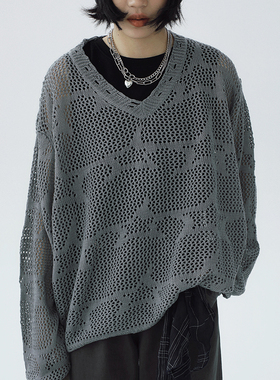 STILLYOU原创美式星星镂空破洞V领长袖针织衫女慵懒轻薄罩衫夏秋