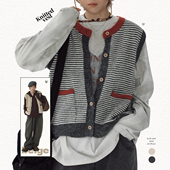 STILLYOU个性 马夹 叠穿开衫 复古撞色圆领条纹针织衫 马甲女宽松个性