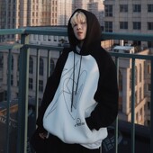 返场STILLYOU随性 涂鸦印花插肩袖 撞色加绒连帽卫衣男女oversize