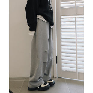 宽松阔腿可束脚长裤 STILLYOU百搭廓形格纹肌理收褶休闲卫裤 男女款