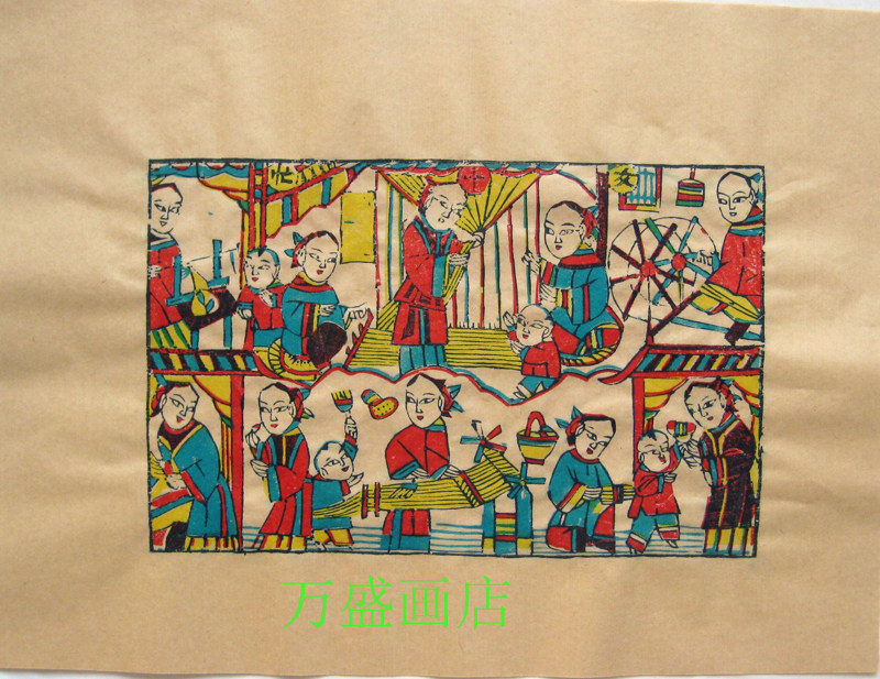 潍坊杨家埠木版年画 女十忙 杨洛书年画非物质文化遗产手工印制