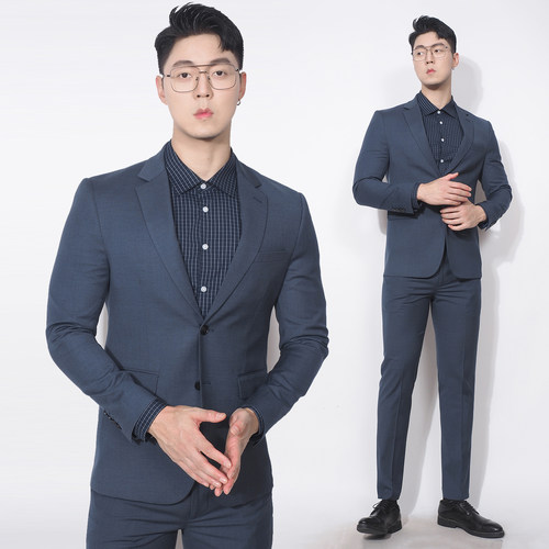 川泽男士轻商务修身韩版西服套装