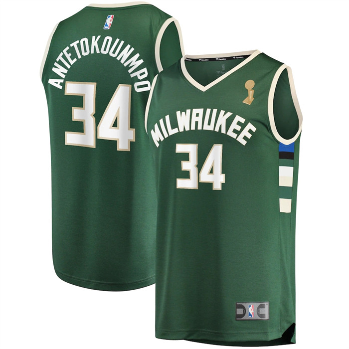 fanatics2021nba总冠军雄鹿奖杯标志胶印球迷版球衣-34阿德托昆博