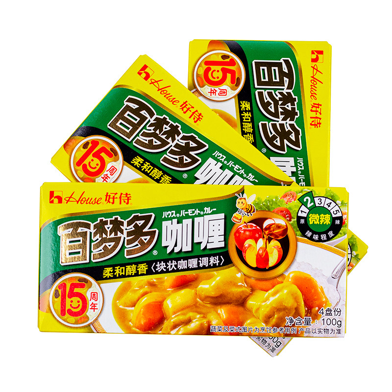 好侍百梦多咖喱块100g*3盒微辣日式家用速食黄咖喱牛腩块装调味料