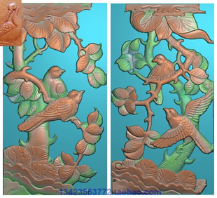 浮雕图扫描图精雕图灰度图新款竖图花鸟28-52 砖雕石雕效果图