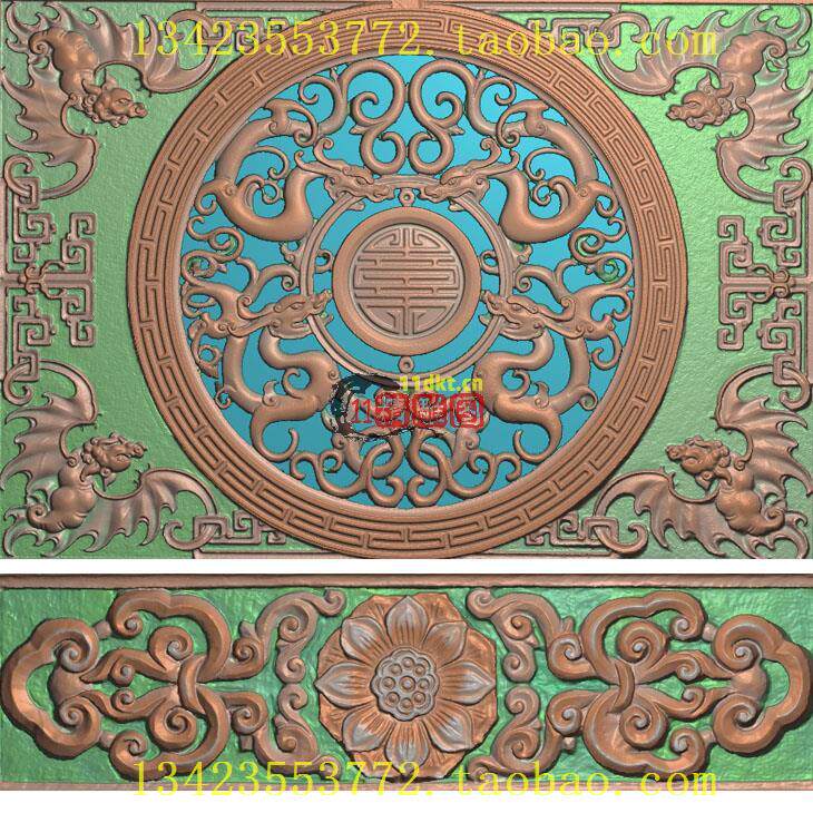 W蝙蝠草龙寿字浮雕扫描图古建石雕精雕图建材花电脑雕刻