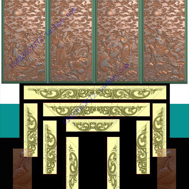 a精雕图灰度图 古建图新款 藏式祥云八仙 人物浮雕图 挂落1