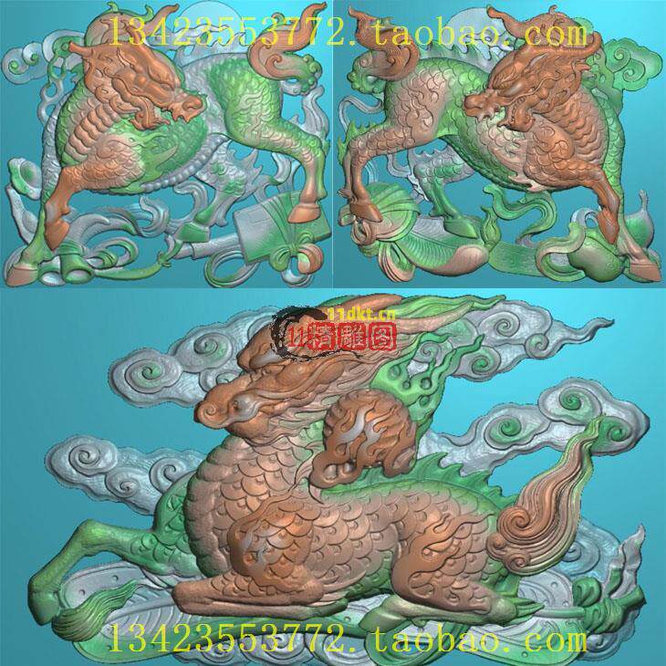 W精雕图扫描图麒麟古建麒麟天使门堵横石雕卧麒麟