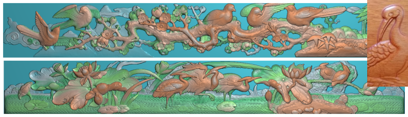 浮雕图扫描图精雕图灰度图新款横梅花荷花花鸟213-30砖雕石雕