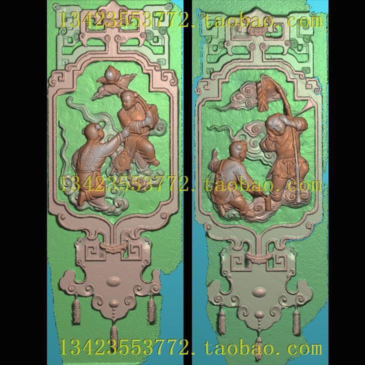 A精雕图灰度图扫描图深雕古建图新款人物童子挂牌226-610