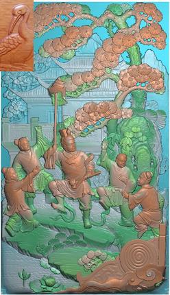 H浮雕图扫描图精雕图灰度图新款竖图五子夺魁63-109古建寺庙