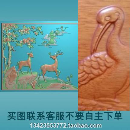 w精雕图鹿浮雕图灰度图门板风景梅花鹿灵芝双鹿电视柜背板dw108