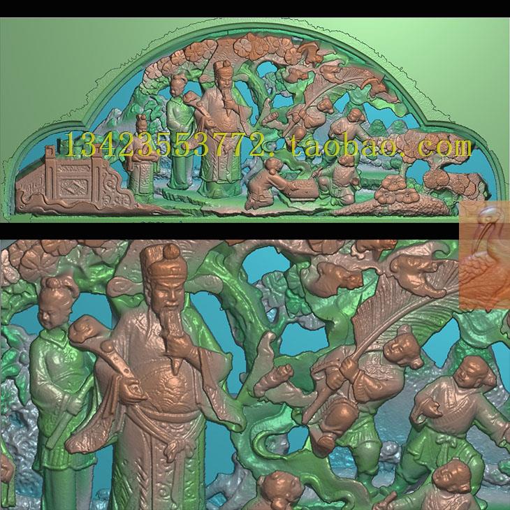 A精雕图浮雕灰度图扫描图深雕古建扫描022 加冠福禄童子 人物